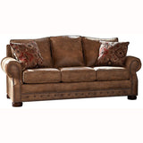 Rancho Rustic Brown Buckskin Fabric Upholstered Sleeper Sofa - 37 x 86 x 40