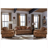 Made in USA Rancho Rustic Brown Buckskin Fabric Sofa Bed and Two Chairs Set