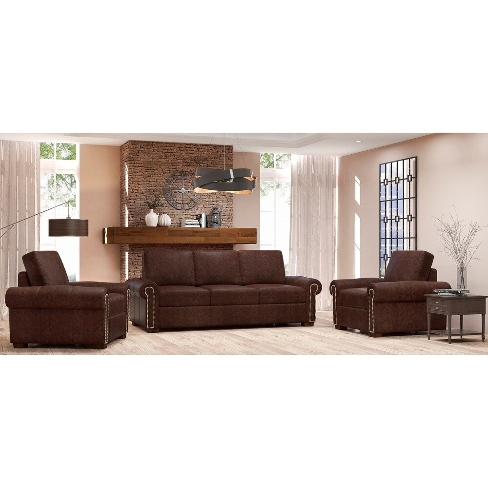 Made to Order Colchester 100% Top Grain Leather Sofa and Two Chairs Set