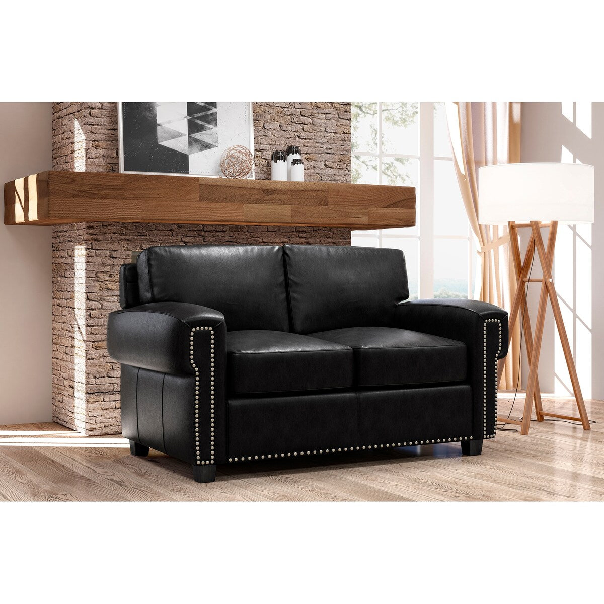 Made to Order Como 100% Top Grain Black Leather Loveseat