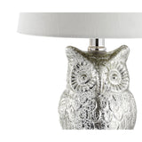 Madeline Owl 19" Glass/Crystal LED Table Lamp, Silver/Ivory by JONATHAN Y