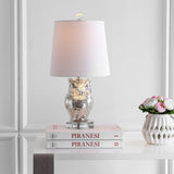 Madeline Owl 19" Glass/Crystal LED Table Lamp, Silver/Ivory by JONATHAN Y
