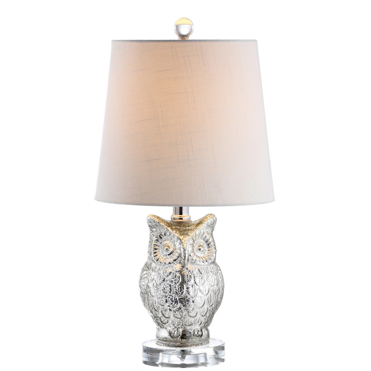 Madeline Owl 19" Glass/Crystal LED Table Lamp, Silver/Ivory by JONATHAN Y