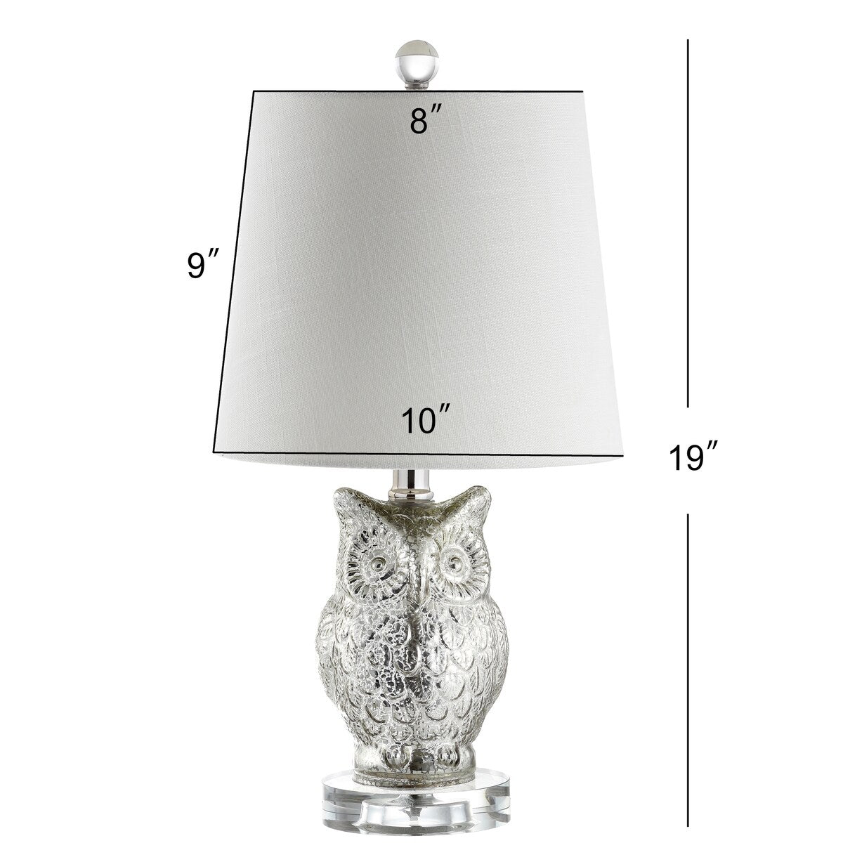 Madeline Owl 19" Glass/Crystal LED Table Lamp, Silver/Ivory by JONATHAN Y