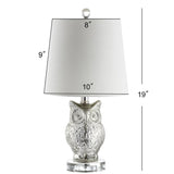 Madeline Owl 19" Glass/Crystal LED Table Lamp, Silver/Ivory by JONATHAN Y