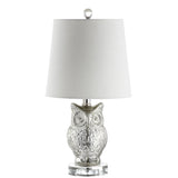 Madeline Owl 19" Glass/Crystal LED Table Lamp, Silver/Ivory by JONATHAN Y