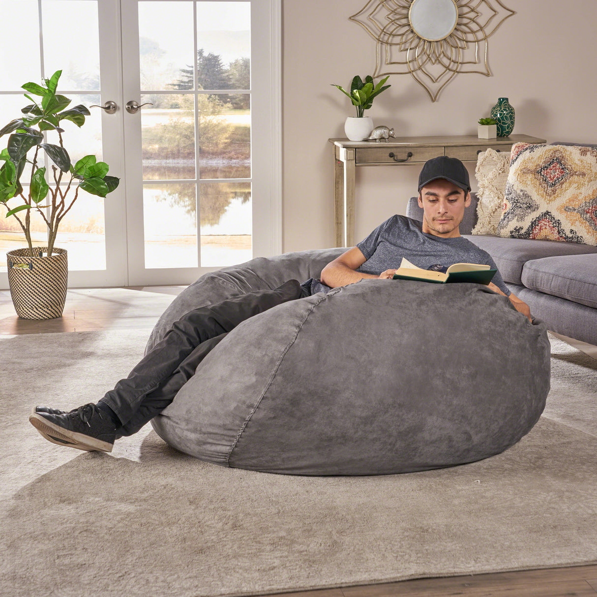 Madison Faux Suede 5-foot Beanbag Chair by Christopher Knight Home