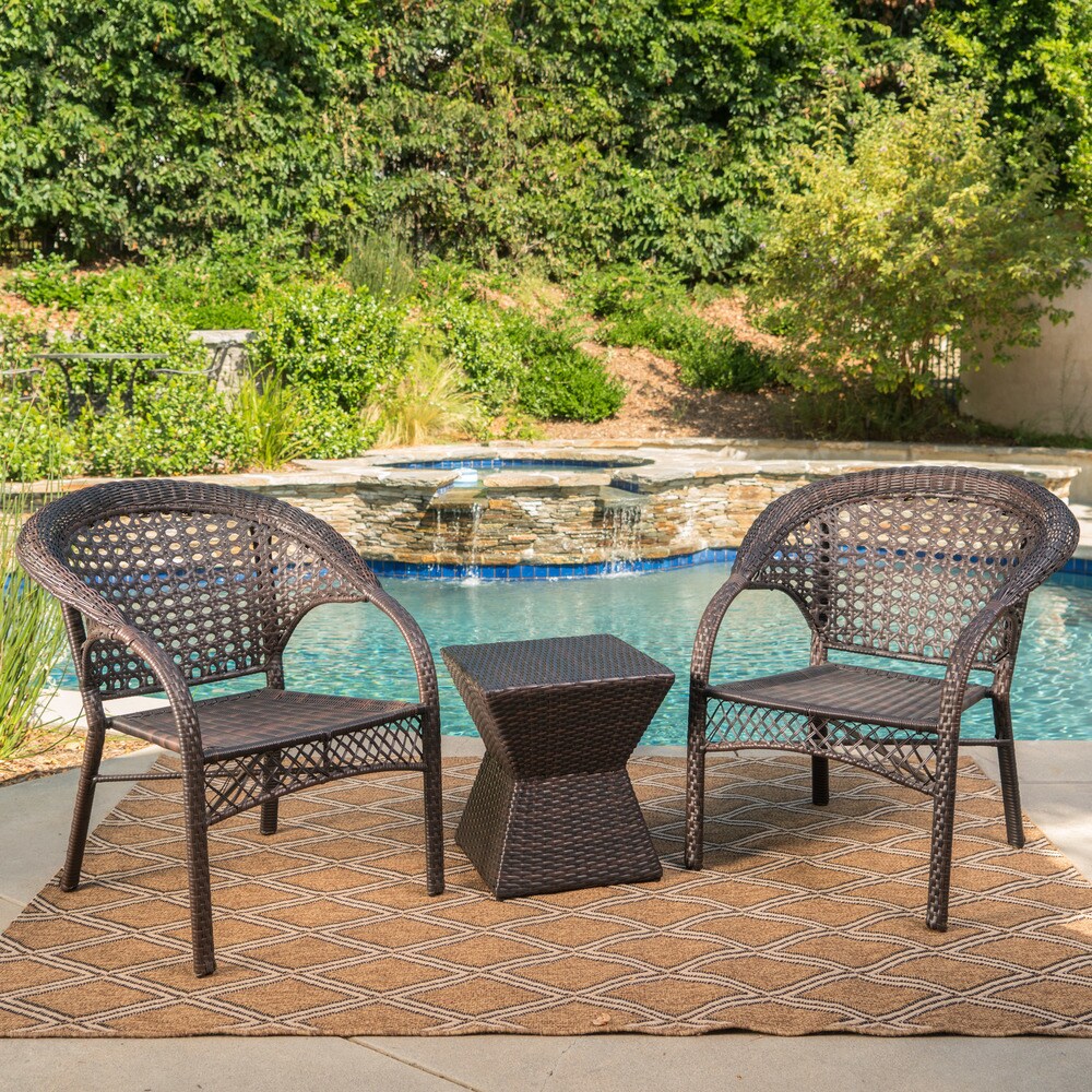 Madison Outdoor 3-Piece Square Wicker Chat Set by Christopher Knight Home