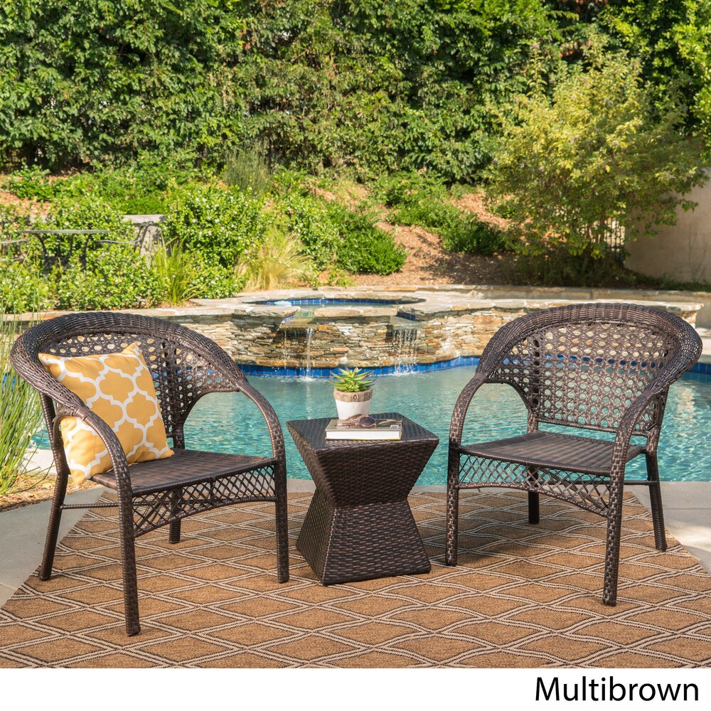 Madison Outdoor 3-Piece Square Wicker Chat Set by Christopher Knight Home