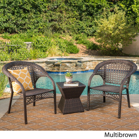 Madison Outdoor 3-Piece Square Wicker Chat Set by Christopher Knight Home