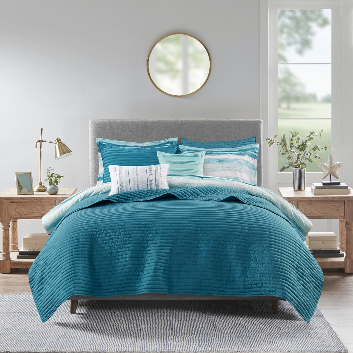 Madison Park Anchorage 8 Piece Printed Seersucker Comforter and Quilt Set Collection
