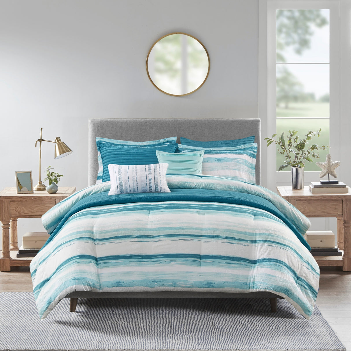 Madison Park Anchorage 8 Piece Printed Seersucker Comforter and Quilt Set Collection