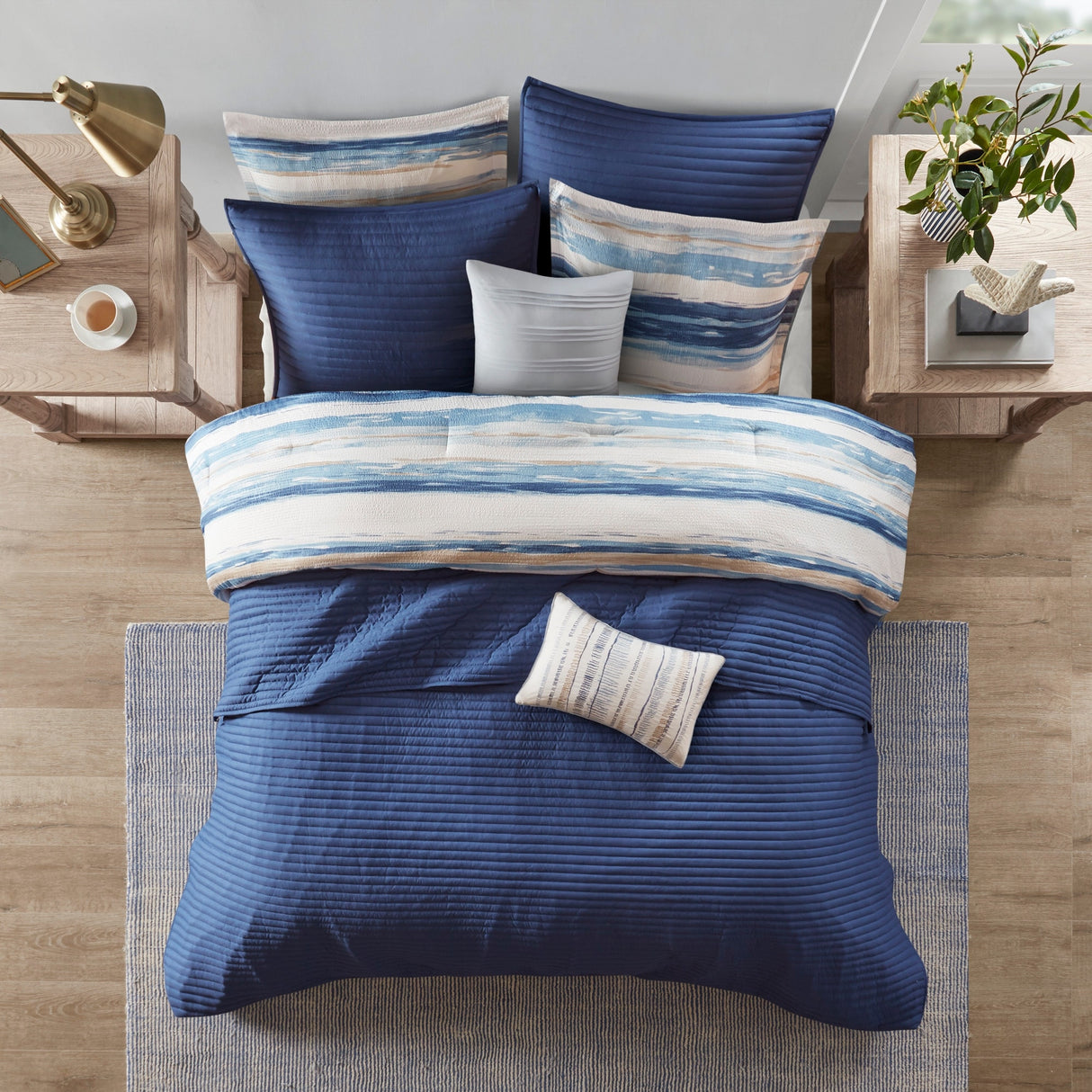 Madison Park Anchorage 8 Piece Printed Seersucker Comforter and Quilt Set Collection