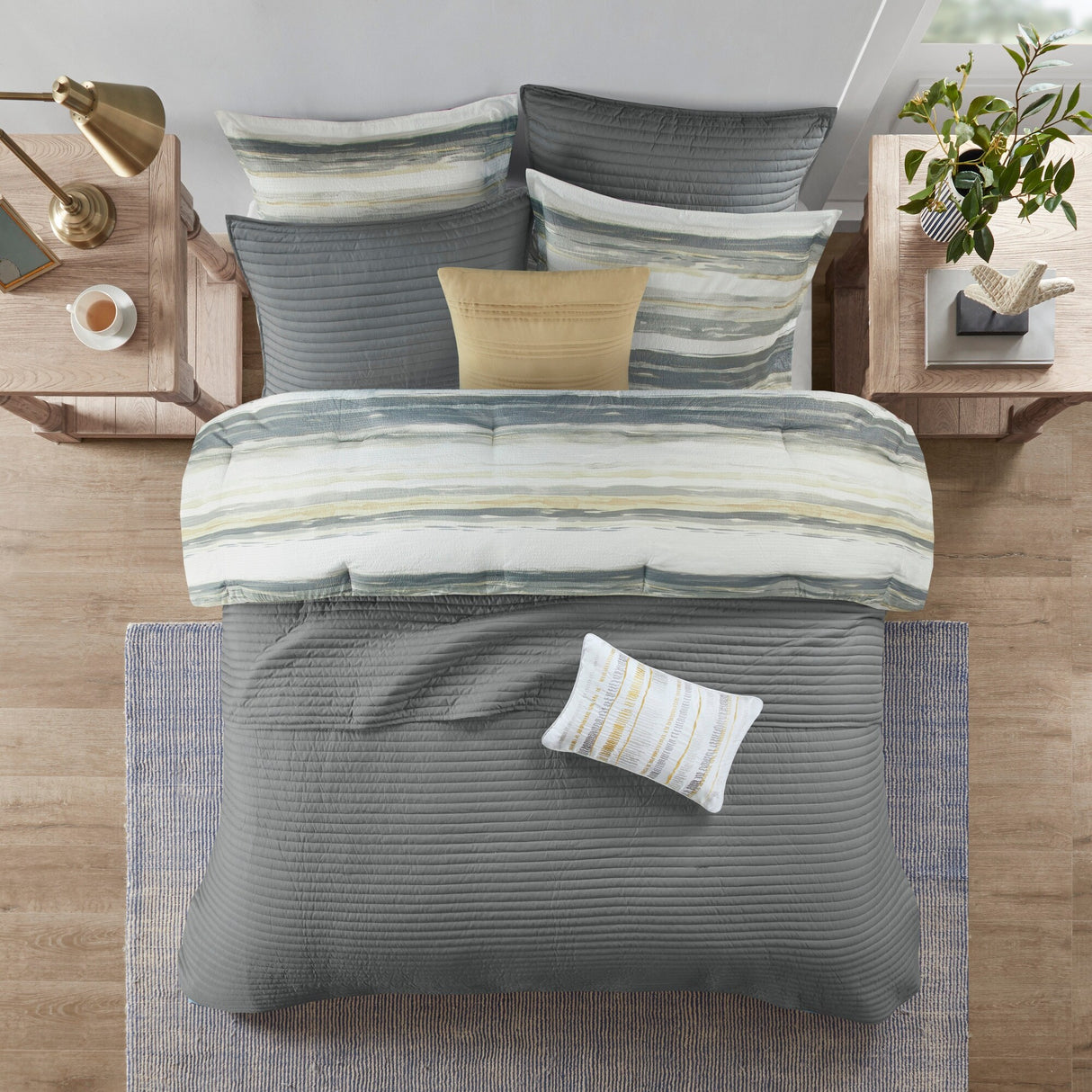 Madison Park Anchorage 8 Piece Printed Seersucker Comforter and Quilt Set Collection