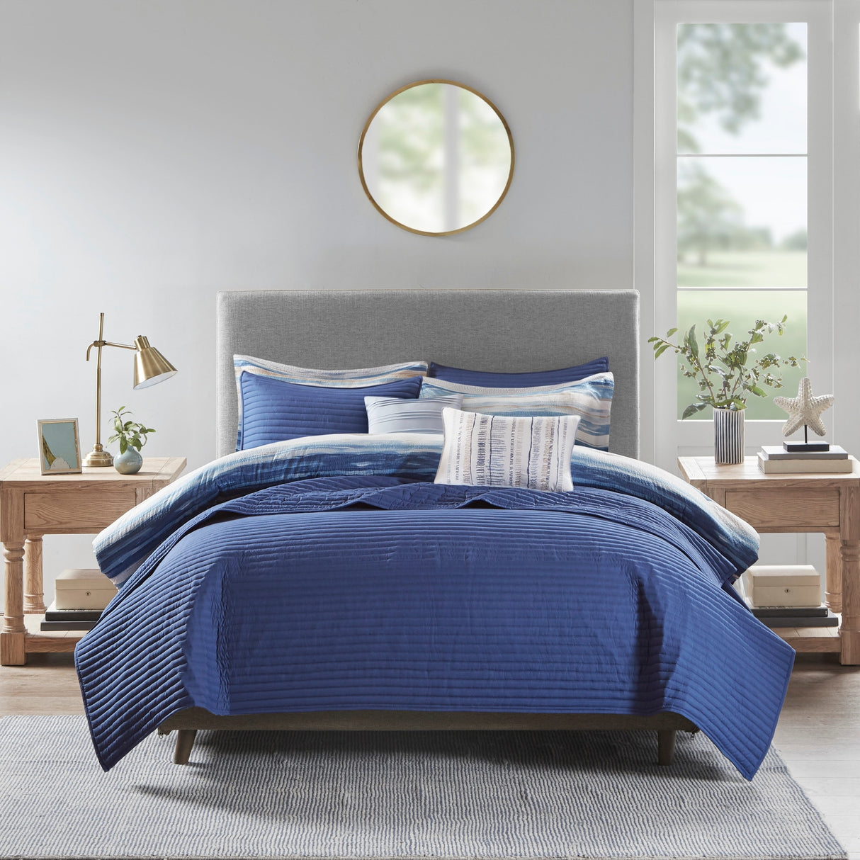 Madison Park Anchorage 8 Piece Printed Seersucker Comforter and Quilt Set Collection