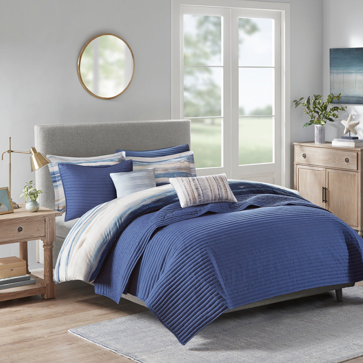 Madison Park Anchorage 8 Piece Printed Seersucker Comforter and Quilt Set Collection