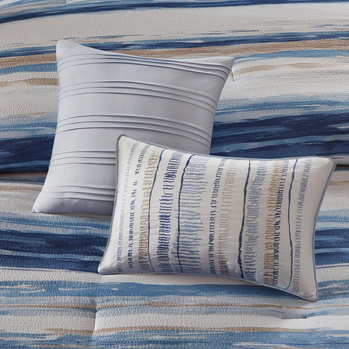 Madison Park Anchorage 8 Piece Printed Seersucker Comforter and Quilt Set Collection