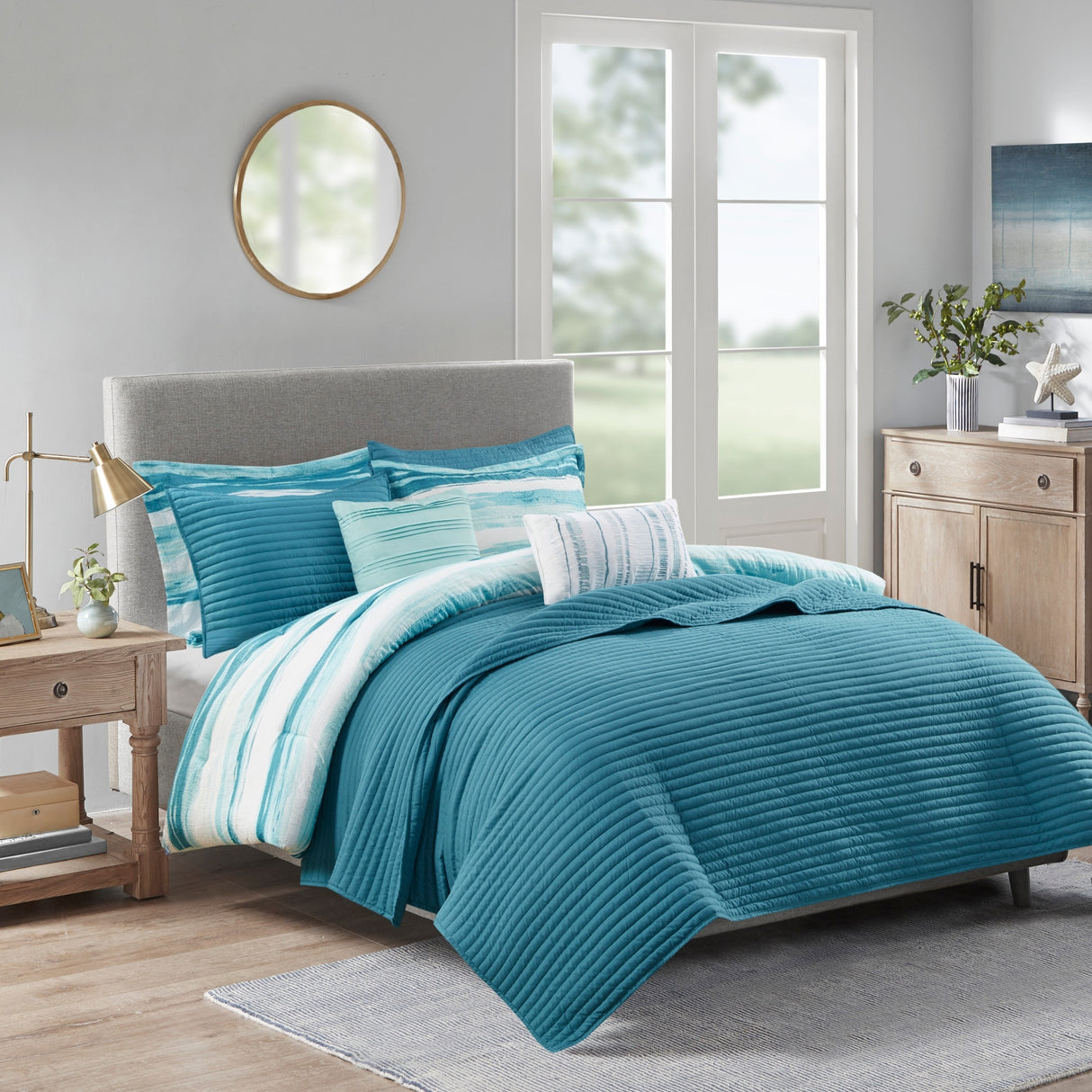 Madison Park Anchorage 8 Piece Printed Seersucker Comforter and Quilt Set Collection
