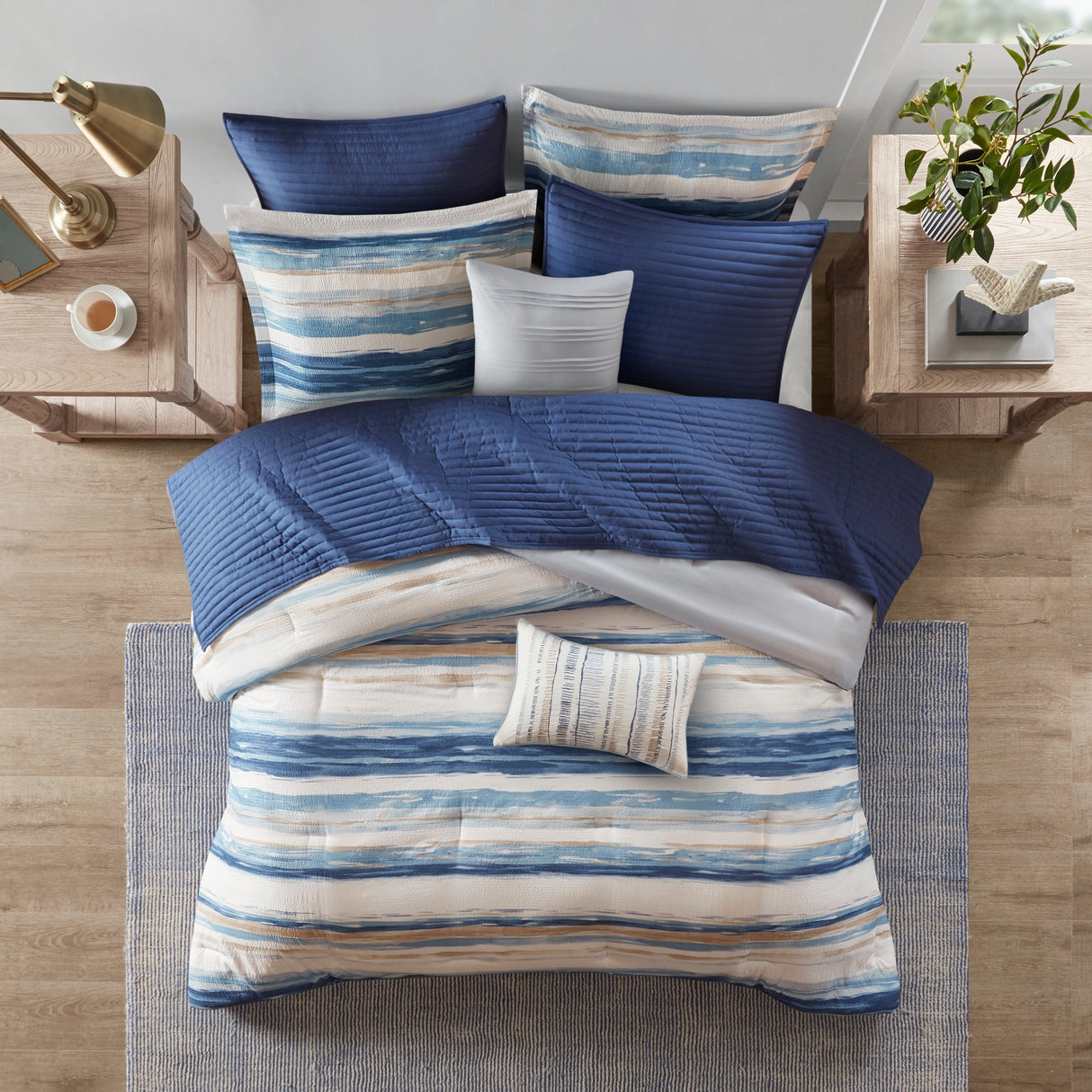Madison Park Anchorage 8 Piece Printed Seersucker Comforter and Quilt Set Collection