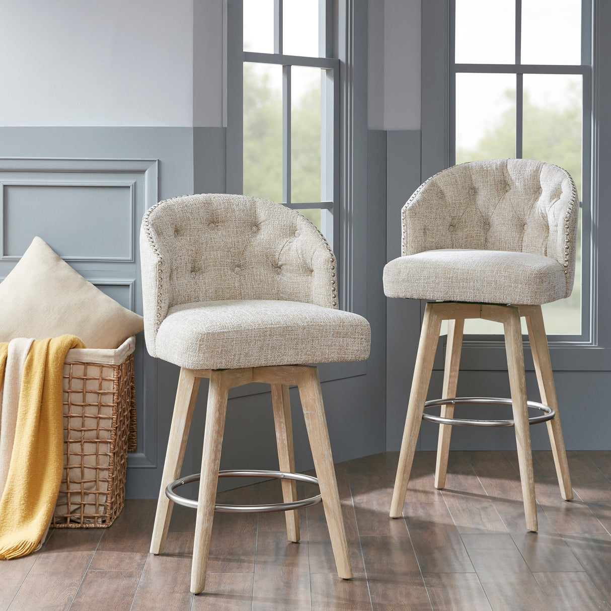 Madison Park Boyle Upholstered 360 Degree Swivel Counter Stool 26" H