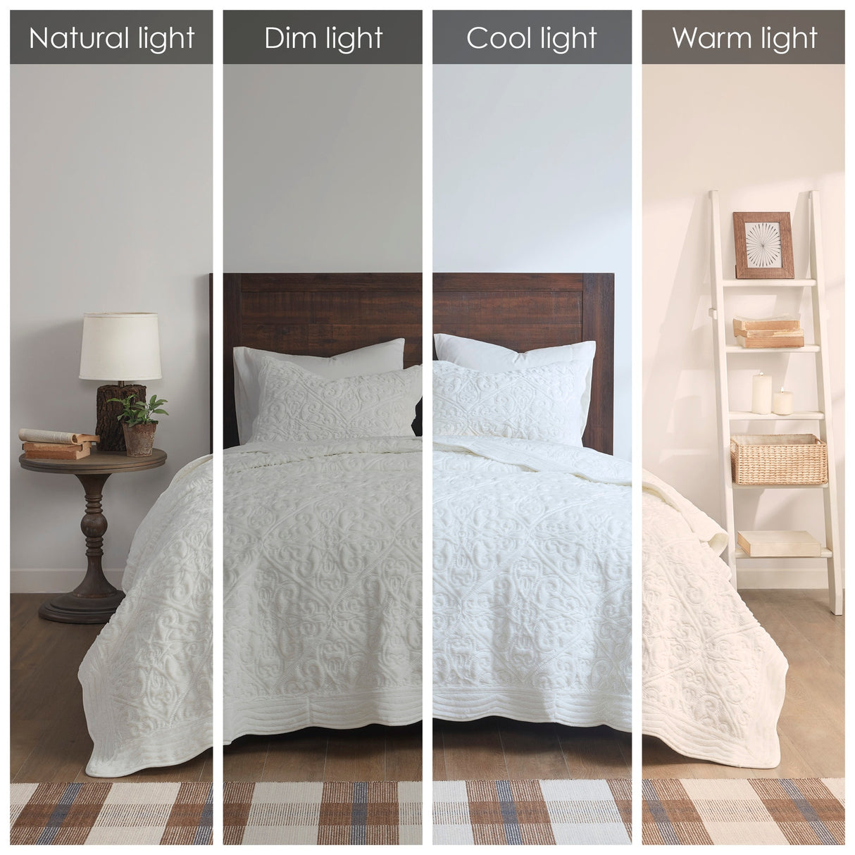Madison Park Elsa Ivory Embroidered Faux Fur Coverlet Set