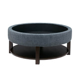 Madison Park Javier Denim/ Brown Round Storage Ottoman