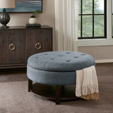 Madison Park Javier Denim/ Brown Round Storage Ottoman