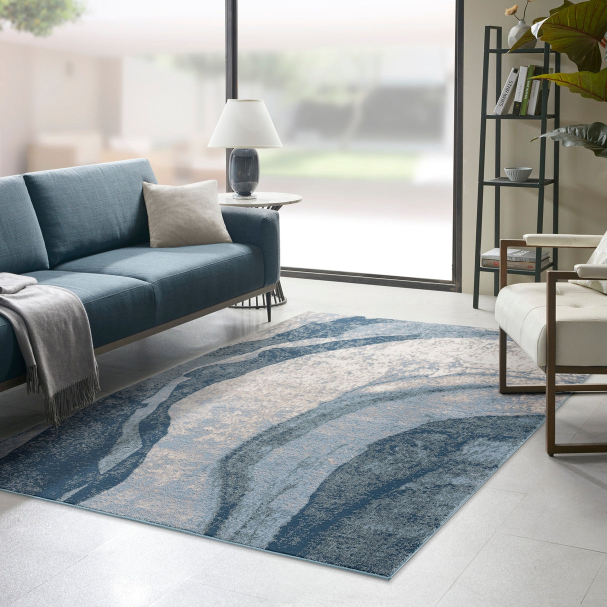 Madison Park Kathryn Blue Abstract Wave Area Rug