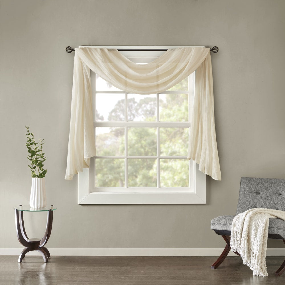 Madison Park Kaylee Solid Lightweight Crushed Sheer Curtain Scarf