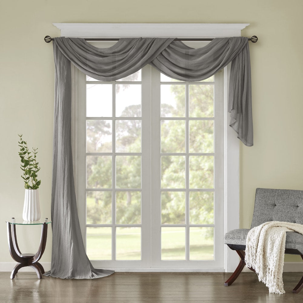 Madison Park Kaylee Solid Lightweight Crushed Sheer Curtain Scarf