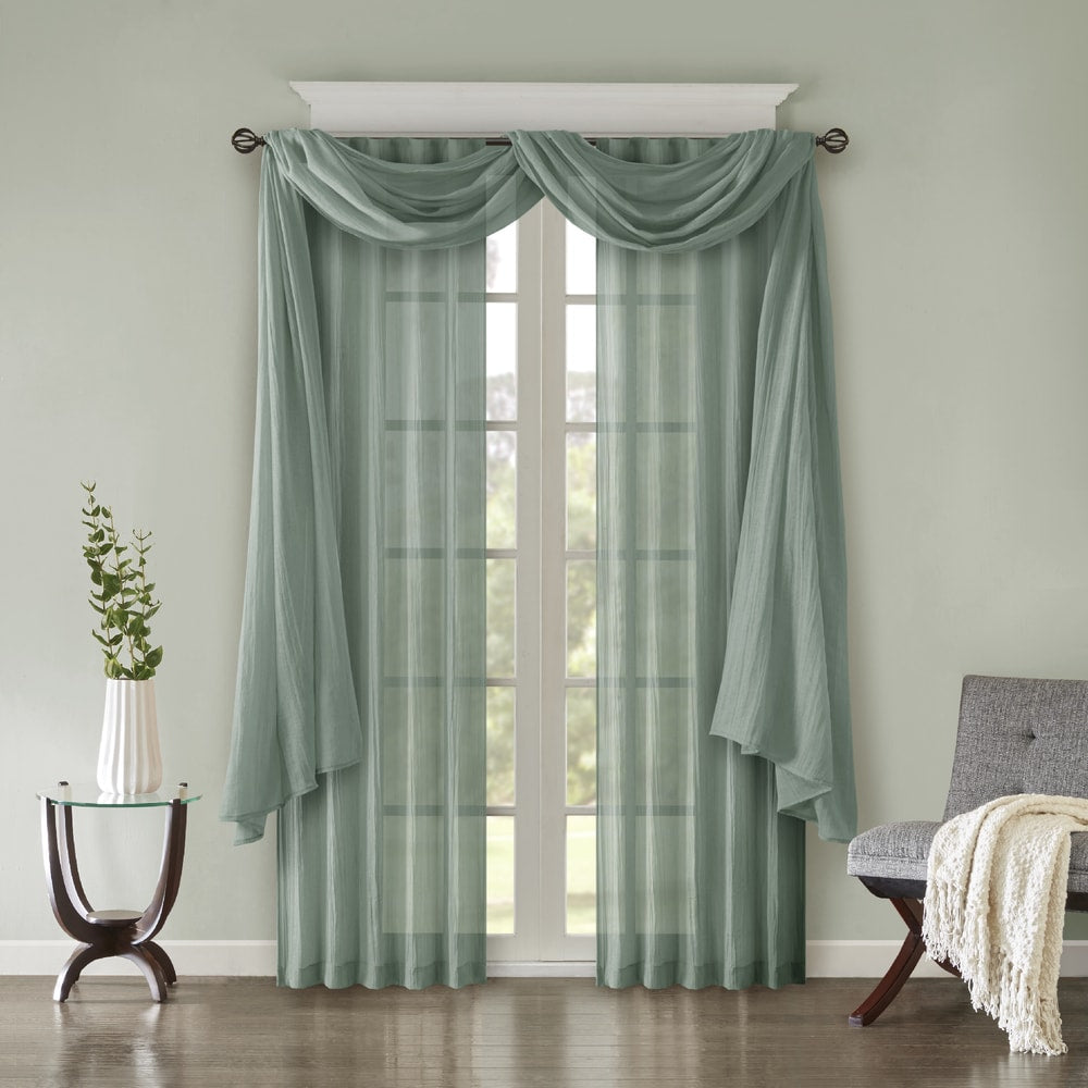 Madison Park Kaylee Solid Lightweight Crushed Sheer Curtain Scarf