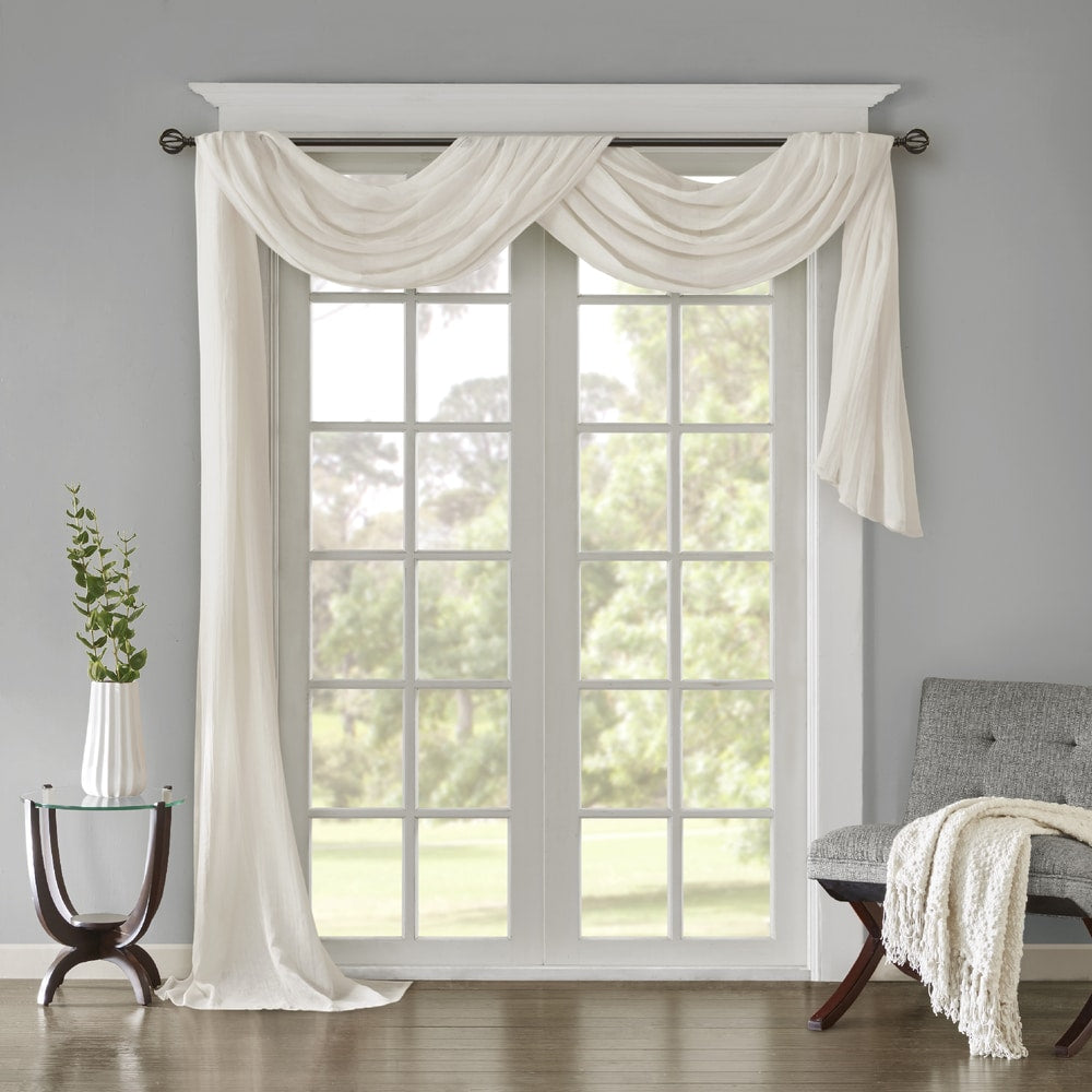 Madison Park Kaylee Solid Lightweight Crushed Sheer Curtain Scarf
