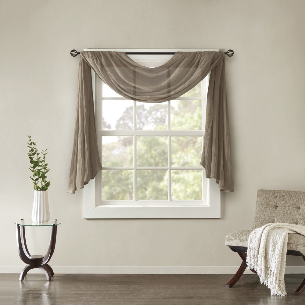 Madison Park Kaylee Solid Lightweight Crushed Sheer Curtain Scarf