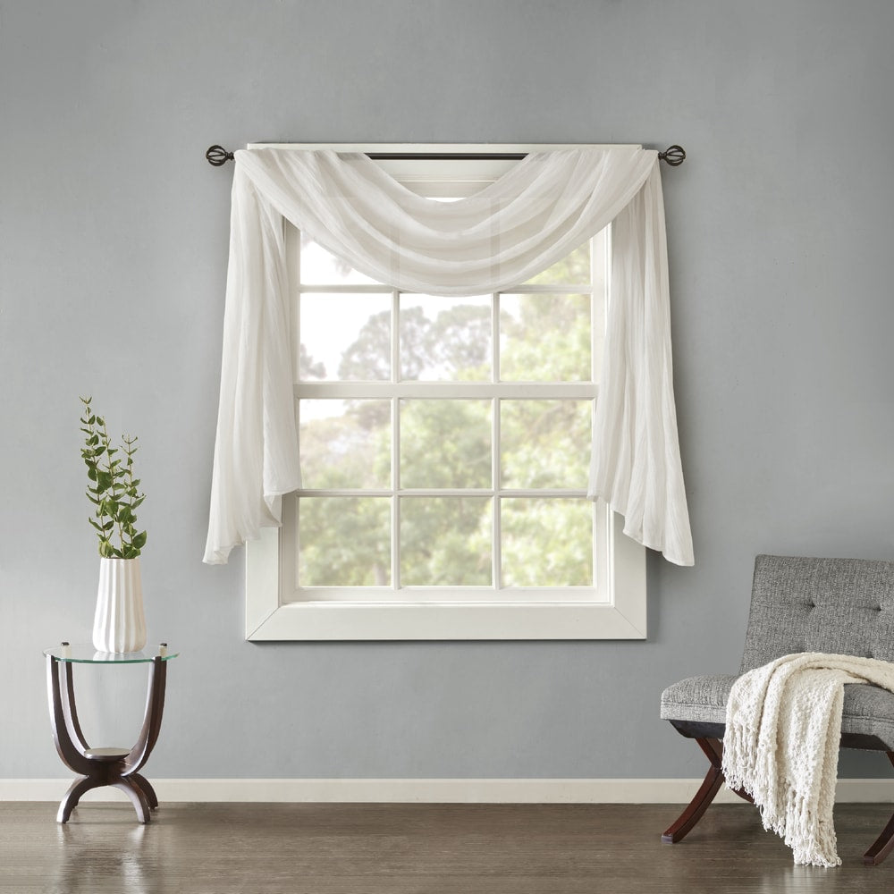 Madison Park Kaylee Solid Lightweight Crushed Sheer Curtain Scarf