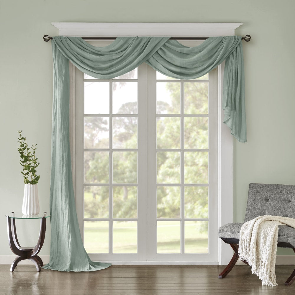 Madison Park Kaylee Solid Lightweight Crushed Sheer Curtain Scarf