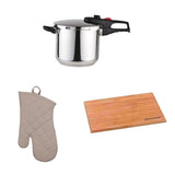 Magefesa Practika Plus 8-Quart Super Fast Pressure Cooker + Kitchen Oven Mitt + Wusthof Bamboo Cutting Board - Stainless Steel