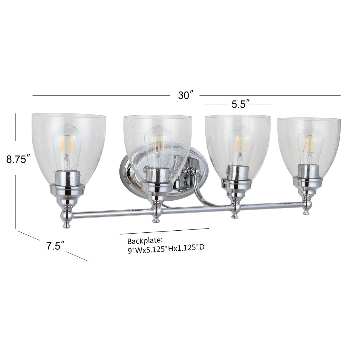 Magnolia 30" 4-Light Metal/Glass LED Vanity, Chrome by JONATHAN Y