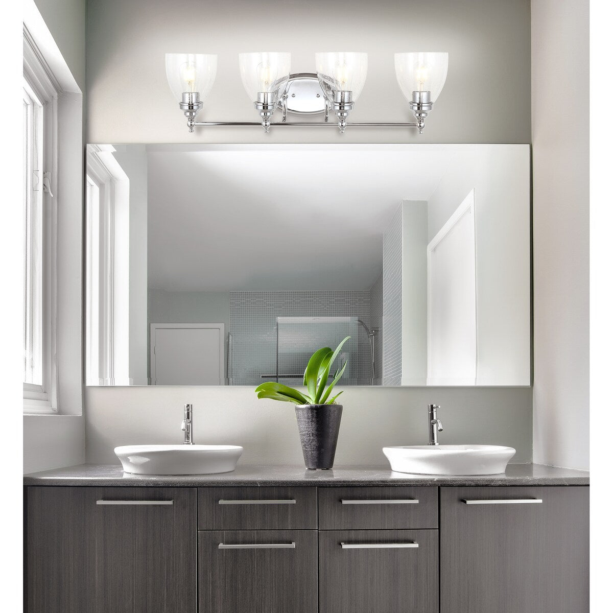 Magnolia 30" 4-Light Metal/Glass LED Vanity, Chrome by JONATHAN Y