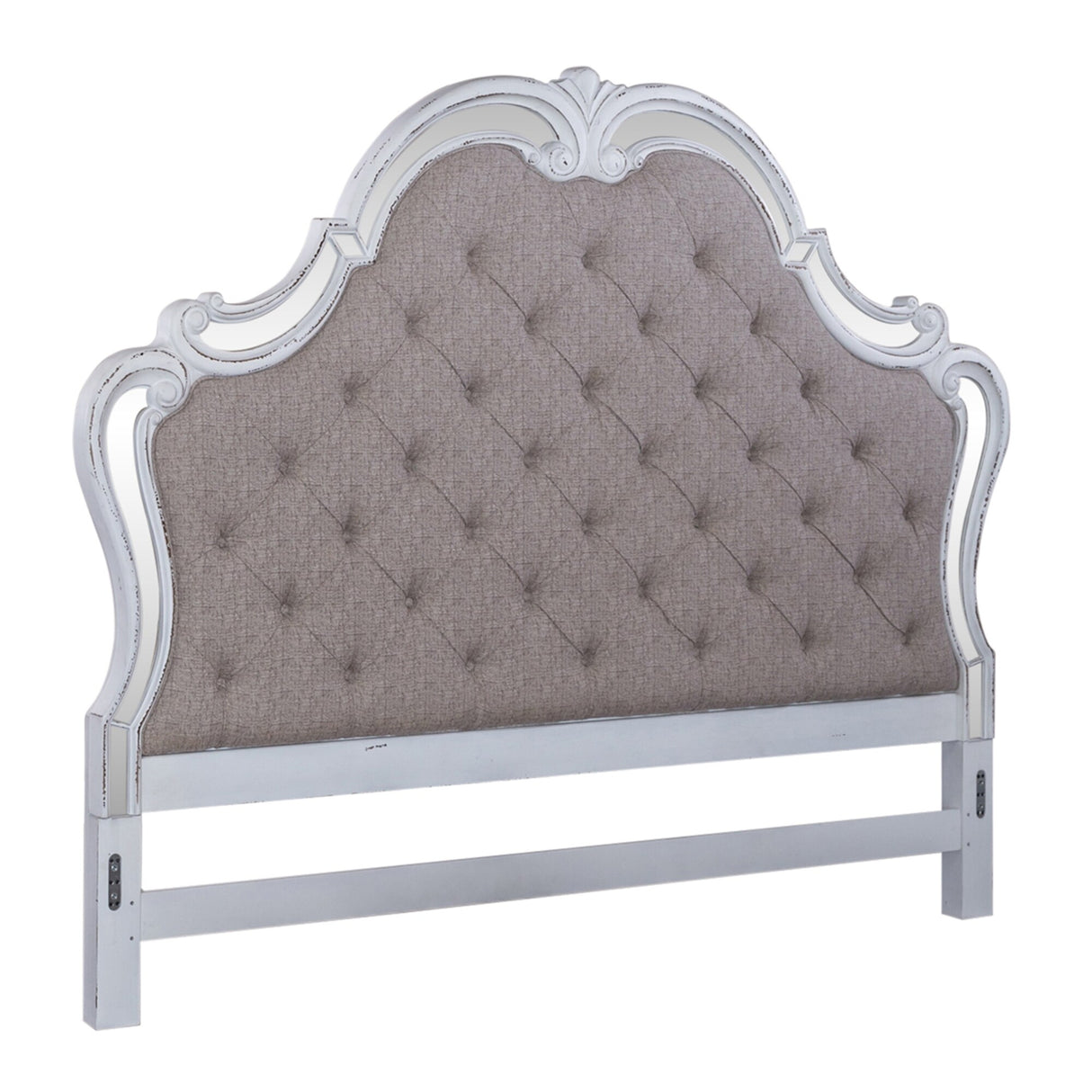 Magnolia Manor Antique White King Upholstered Mirror Headboard