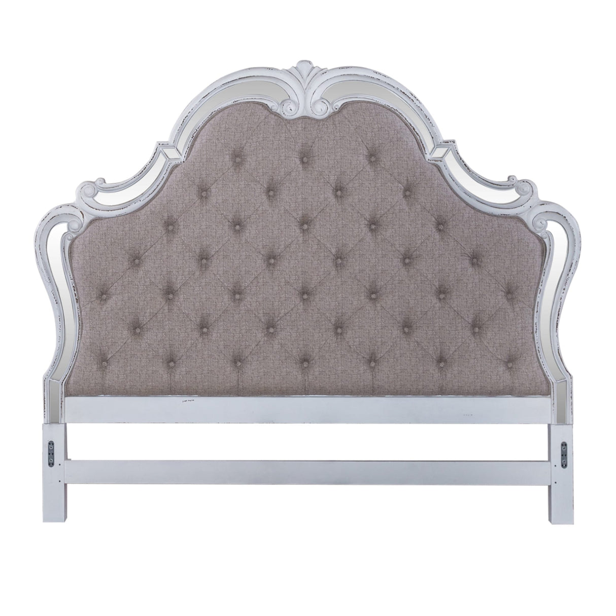 Magnolia Manor Antique White King Upholstered Mirror Headboard