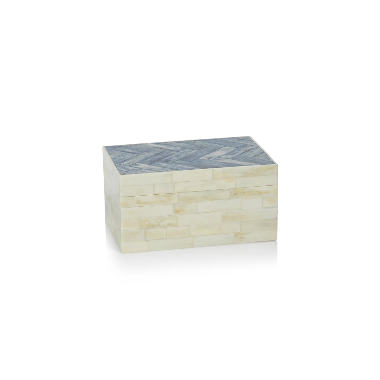 Mahar Bone Box w/ Blue Herringbone Pattern Lid