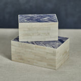 Mahar Bone Box w/ Blue Herringbone Pattern Lid