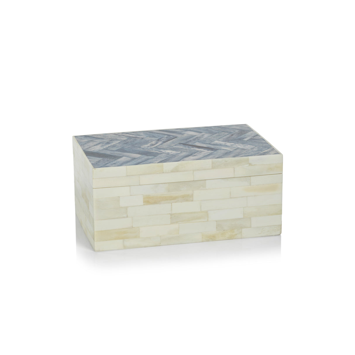 Mahar Bone Box w/ Blue Herringbone Pattern Lid