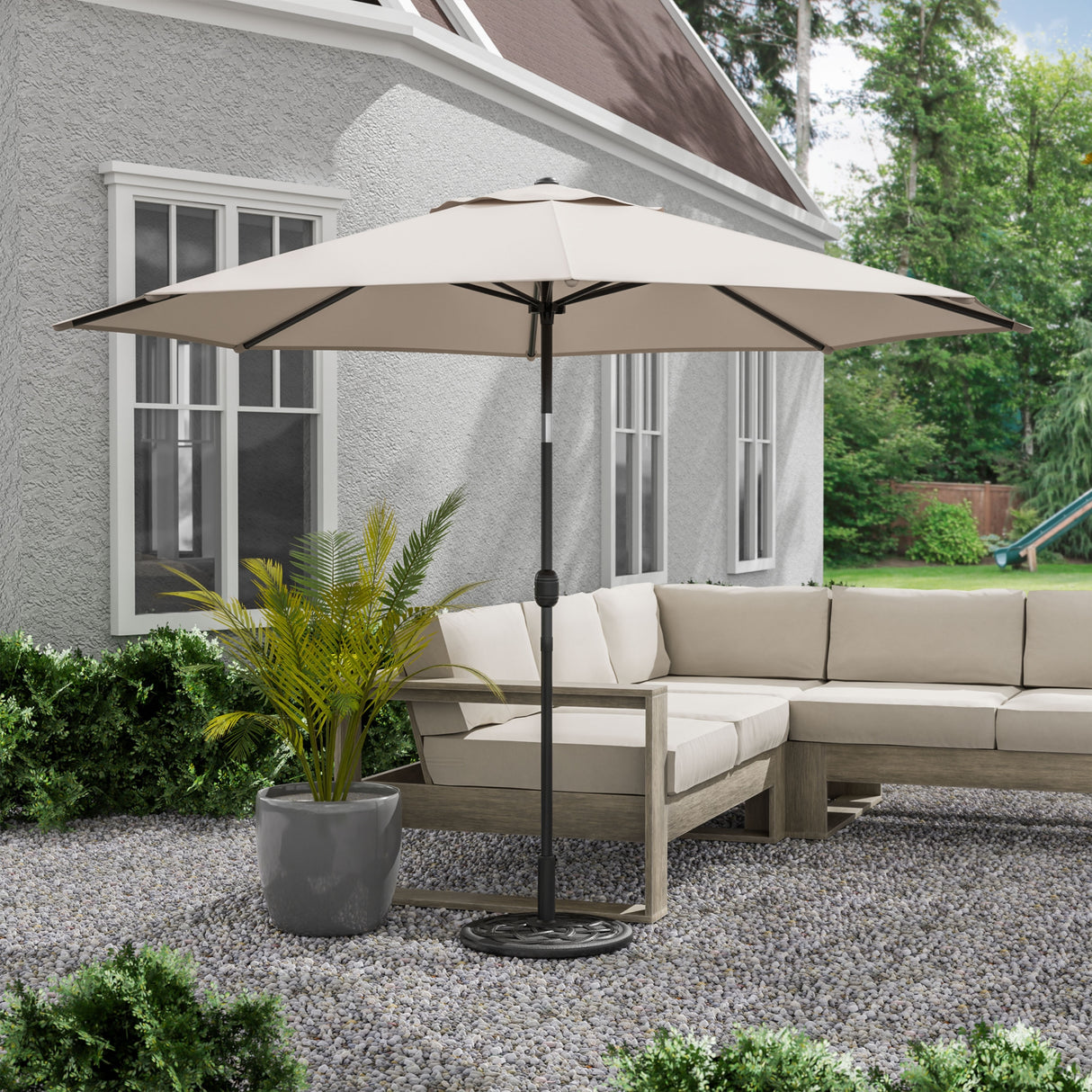 Maine 11-foot Steel Round Market Umbrella with Tilt and Crank by Furniture of America