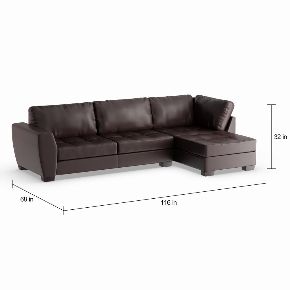 Porch & Den Glendale Brown Bonded Leather Modern Sectional Sofa Set with Right Facing Chaise