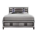 Majestic Metallic Grey Queen Bed with LED Lightning Upholstered Headboard 2 Footboard Drawer
