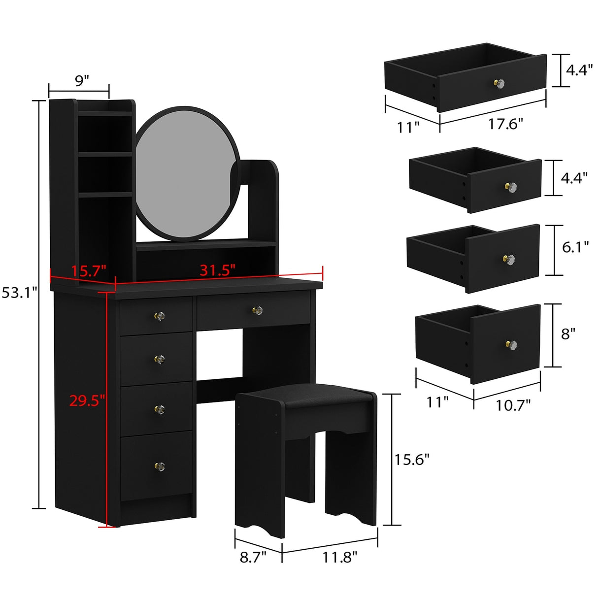 Make Up Vanity Set Dressing Table(Black/White)