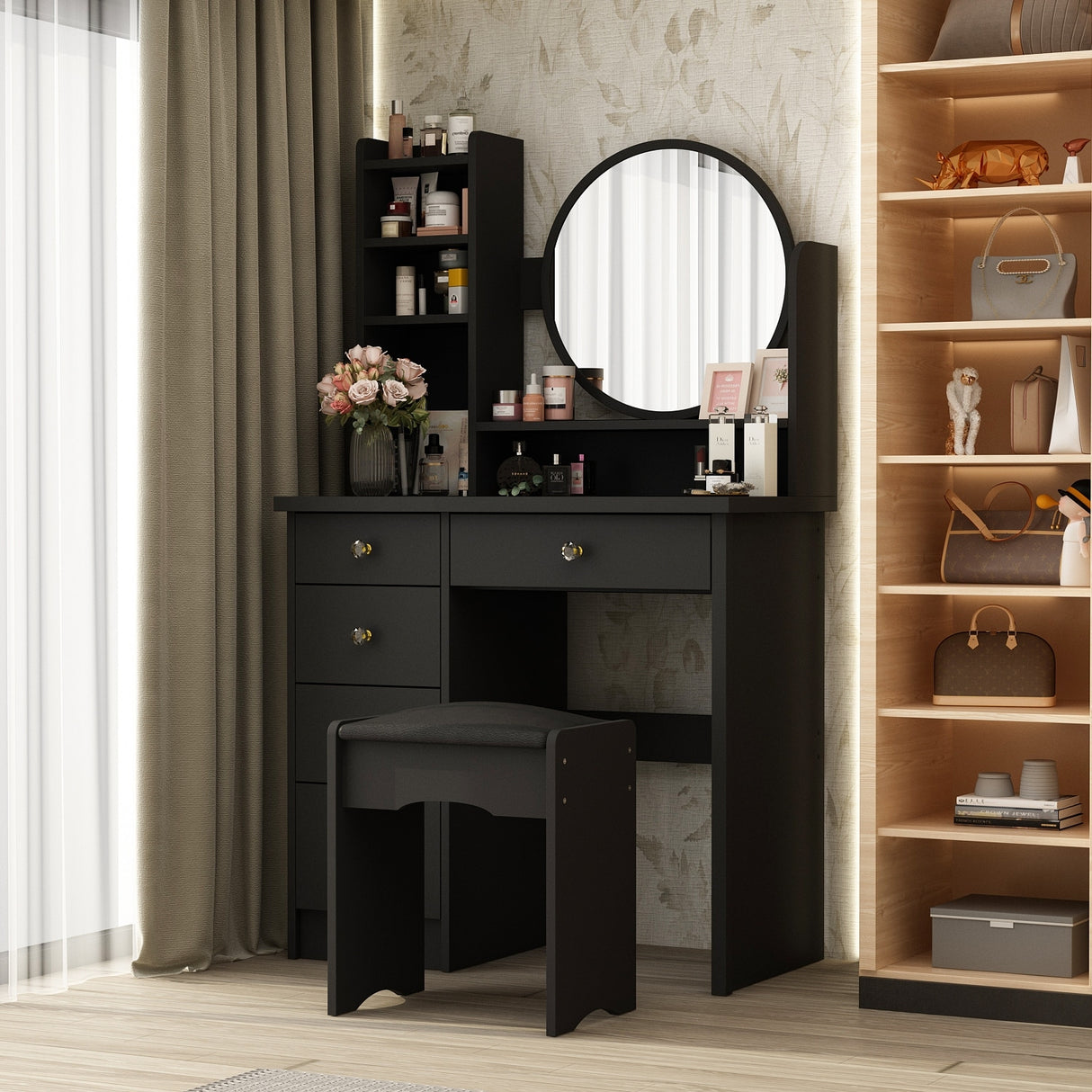 Make Up Vanity Set Dressing Table(Black/White)