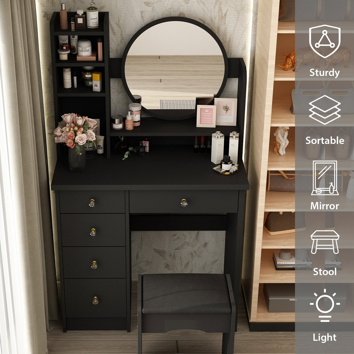 Make Up Vanity Set Dressing Table(Black/White)