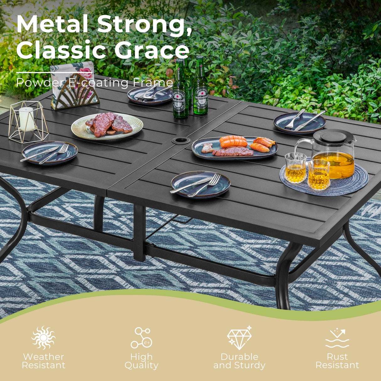 MAISON ARTS 7-Piece Metal Outdoor Patio Dining Set
